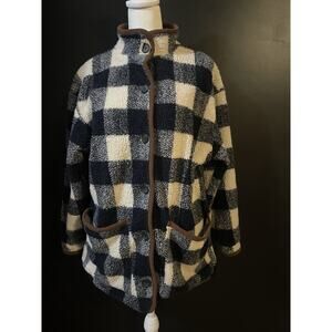 Liz & Co Liz Claiborne Buffalo Check Sherpa Fleece JacketCoat Button Front Lined